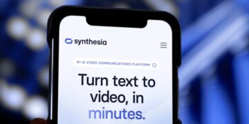 Synthesia's website on a smartphone.