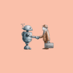 A robot and a business man shaking hands