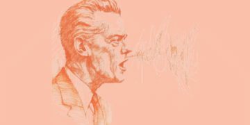 A man speaking, with visible sound waves.