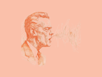 A man speaking, with visible sound waves.