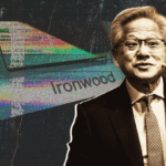 A man gesturing with his hand is superimposed over an abstract background featuring a colorful, distorted chip labeled 'Ironwood'.