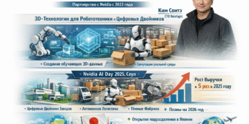 Инфографика о партнёрстве Ndotlight и NVIDIA — 3D-данные для робототехники, цифровые двойники и рост выручки.